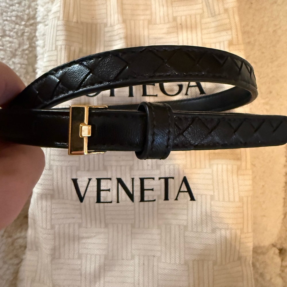 Bottega Veneta Black Leather Belt with Gold Buckle